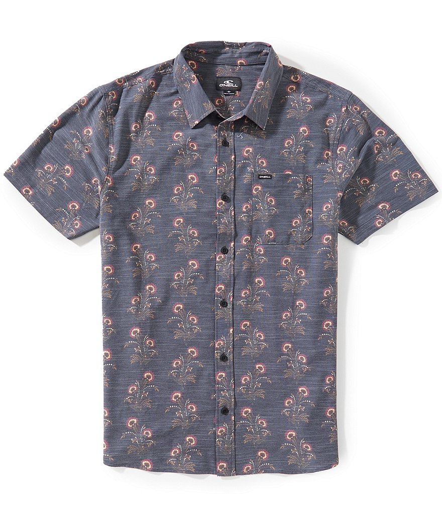 Floral Short Sleeve Slub Woven Shirt