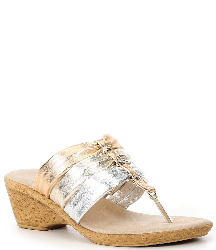 Onex Marisa Metallic Leather 3-Band Cork Thong Sandals | Dillard's