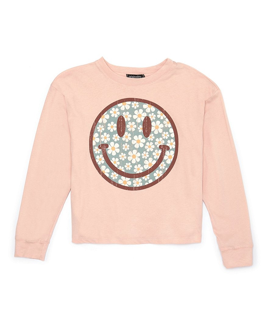 Color block smile face printed round neck long sleeve on sale hoodie