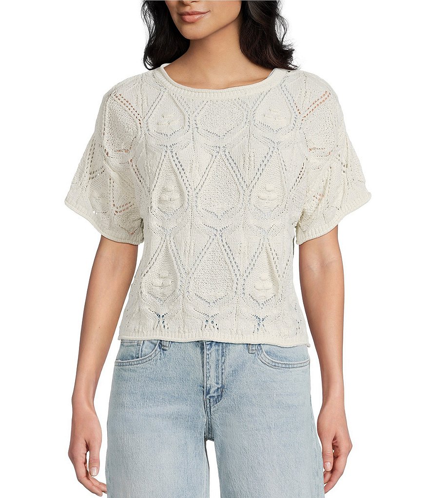 Originality Short Sleeve Cropped Oversized Knit Top | Dillard's