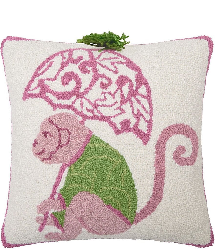 Peking Handicraft Chinoiseries Monkey with Tassel Wool Hook Pillow