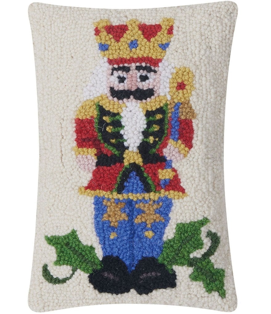 Peking Handicraft Christmas Red Nutcracker Wool Hook Pillow