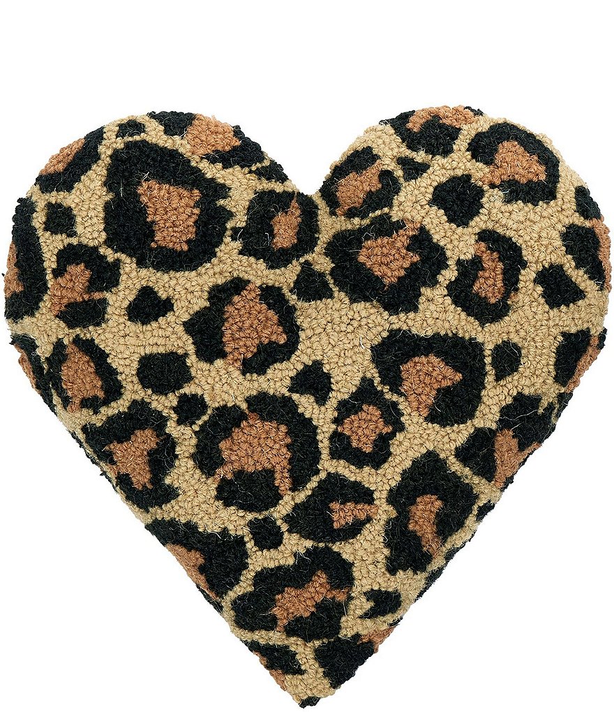Peking Handicraft Leopard-Print Heart Shaped Wool Hook Throw Pillow