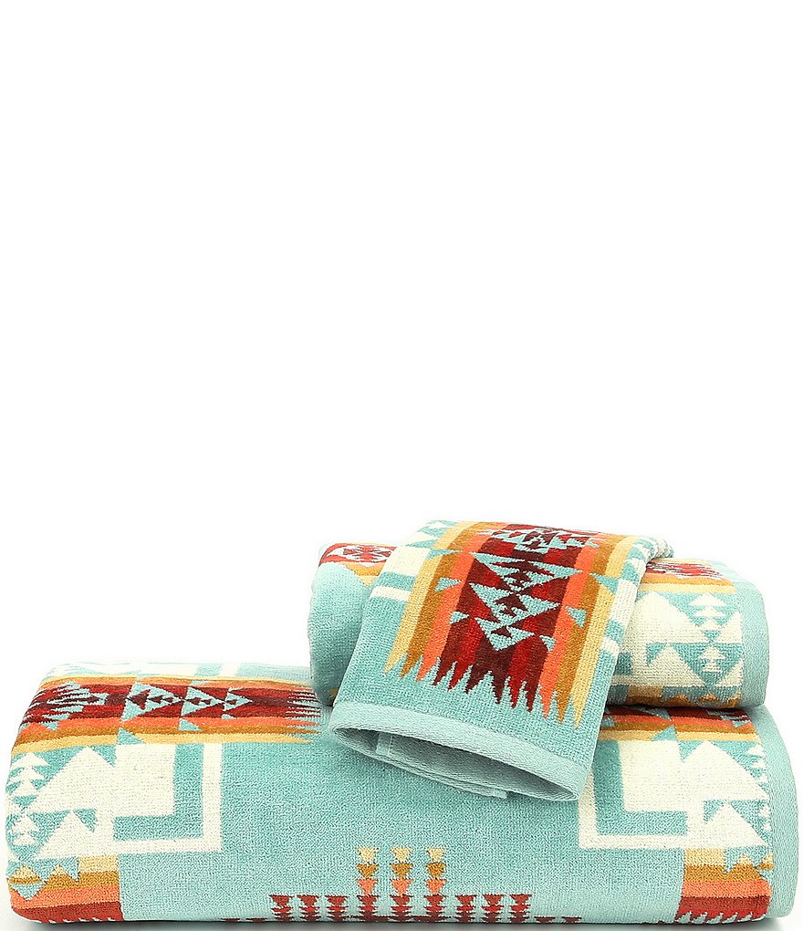 Chief Joseph Aqua Bathroom Linen Wash Cloth 33x33cm Pendleton Iconic Jacquard Towels 