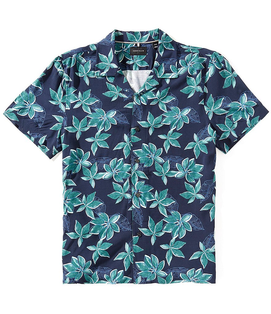 Perry Ellis Big & Tall Floral Print Short Sleeve Woven Camp Shirt