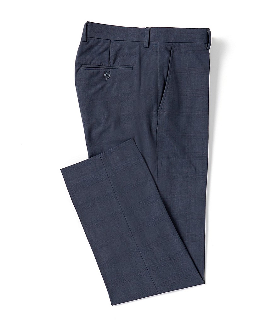 Glen Plaid Navy Checkered Pants Perry Ellis Premium Tailored Flat