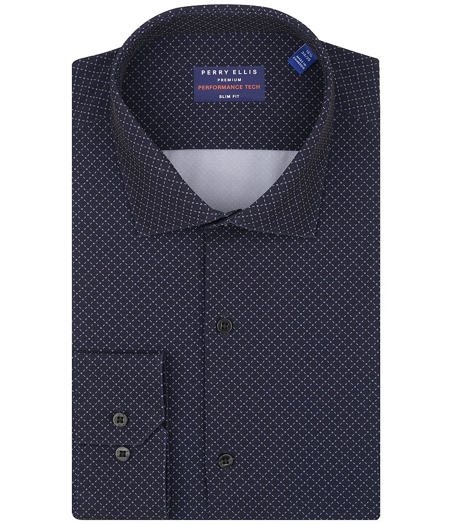 Perry Ellis Slim Fit Performance Stretch Checked Dress Shirt
