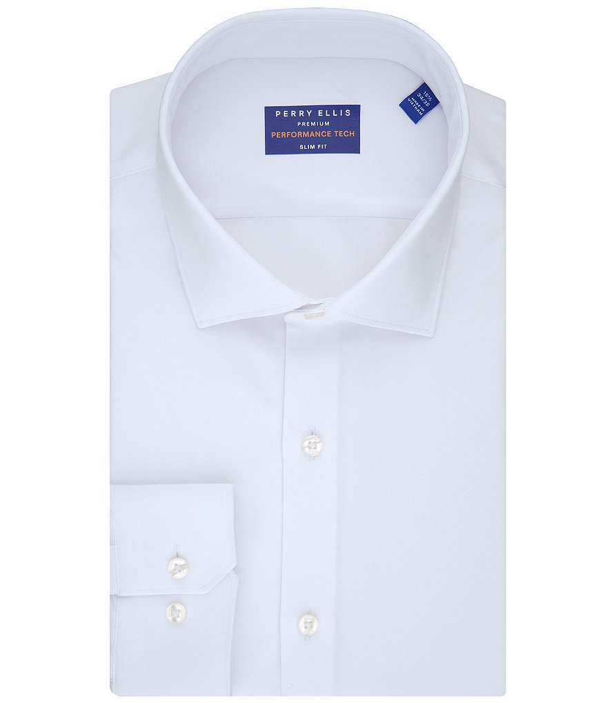 Perry Ellis Slim Fit Stretch Spread Collar Premium Performance Tech Solid Dress  Shirt | Dillard's