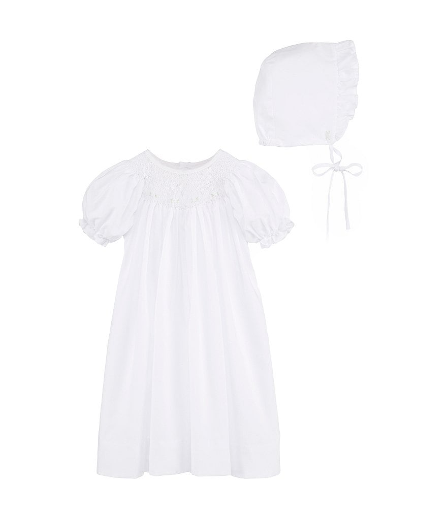 baby dress and bonnet set