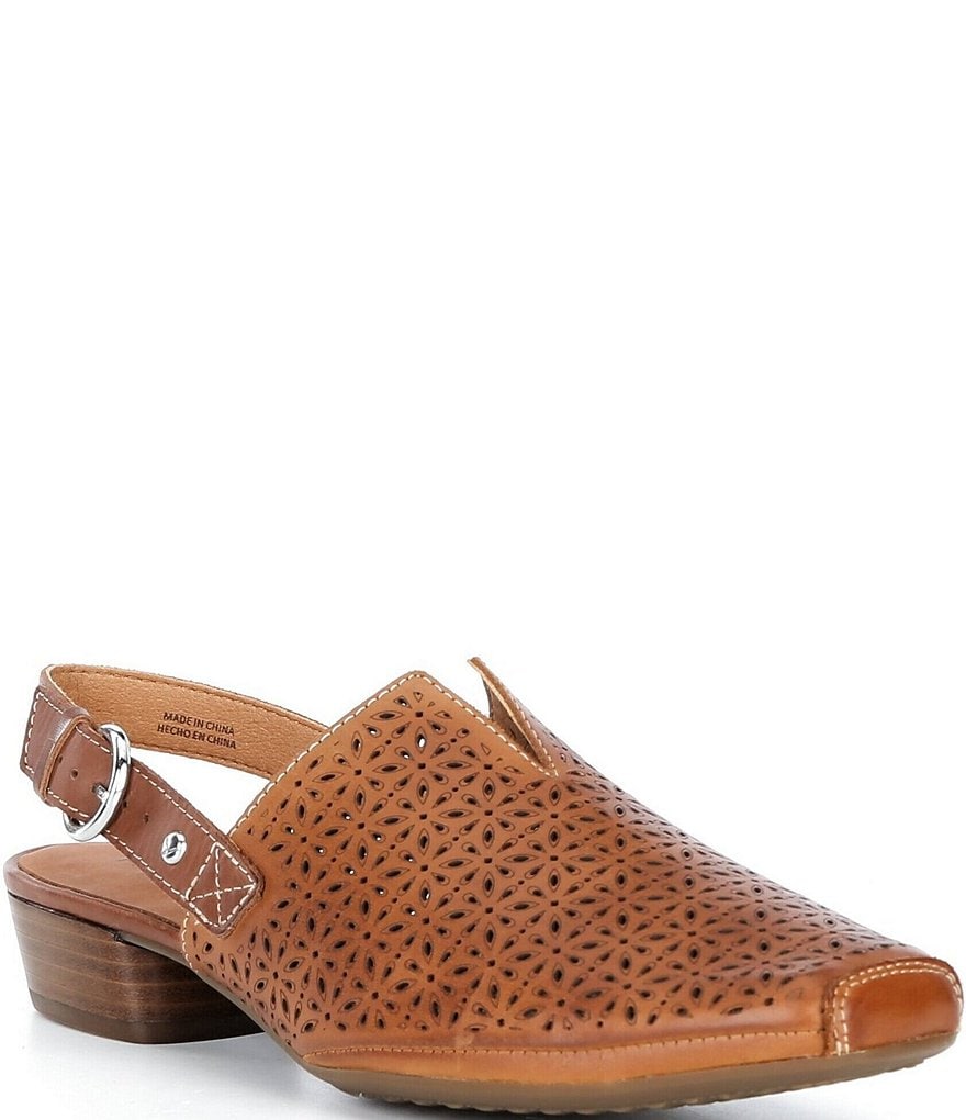 Pikolinos Alameda Perforated Leather Block Heel Slingback Heels