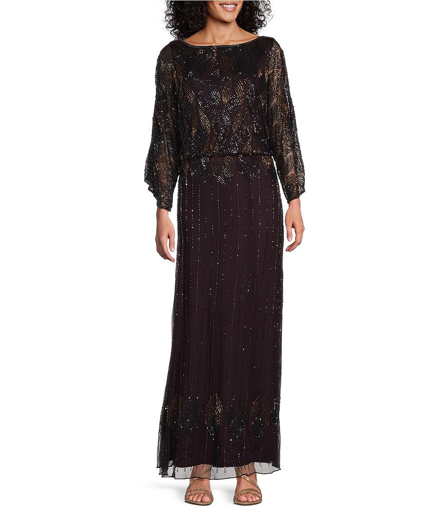 NWT Pisarro Nights Gorgeous buy Beaded Party Dress with Sheer 3/4 Length Sleeves