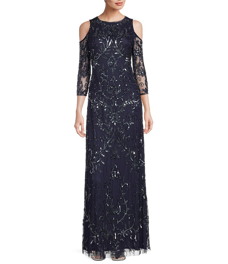 Pisarro Nights Beaded Cap Sleeve Gown at Von Maur