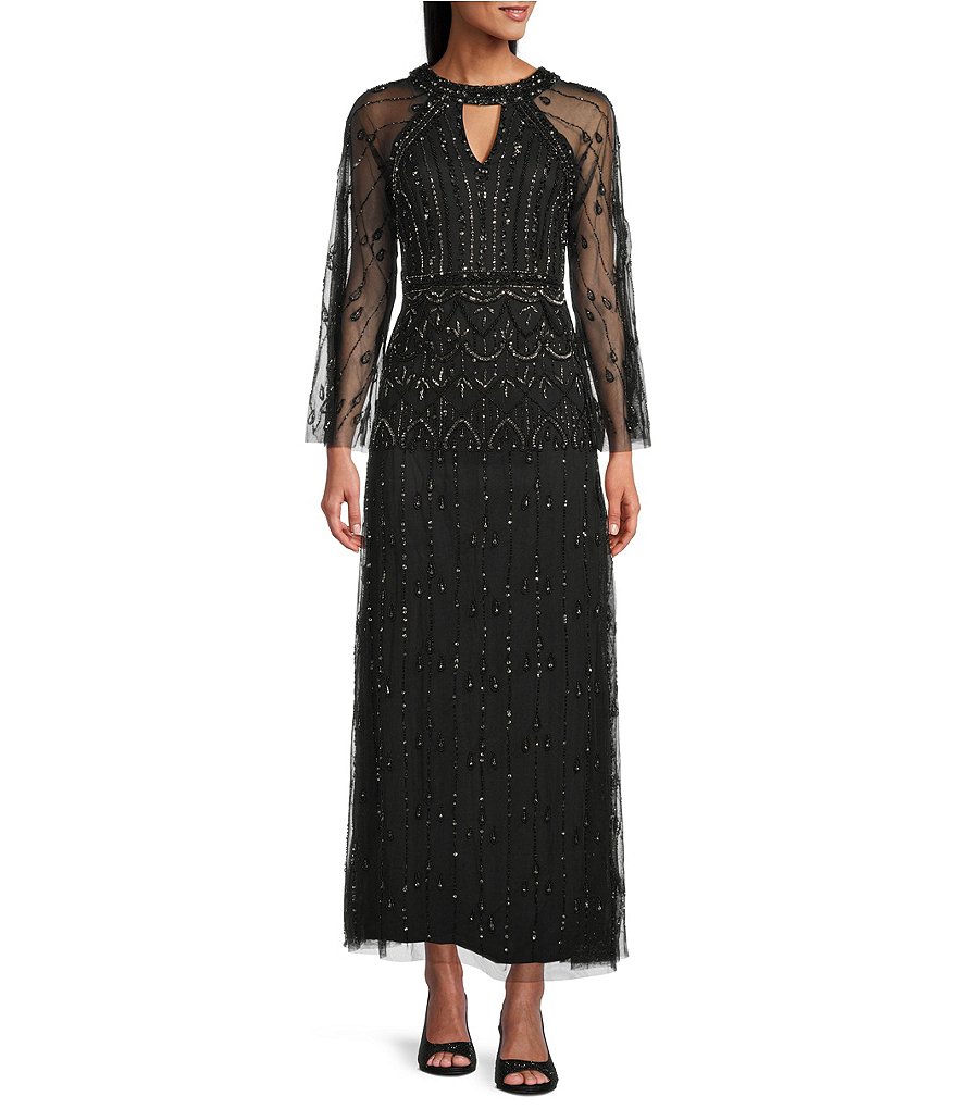 lace prom dress sleeves Slit Glamorous Lace Black Long-Sleeve Prom Dress Evening Dress US16 / Black main image 1