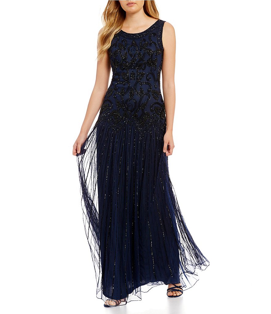 Pisarro Nights Paisley Sequin Motif Drop Waist Gown | Dillards