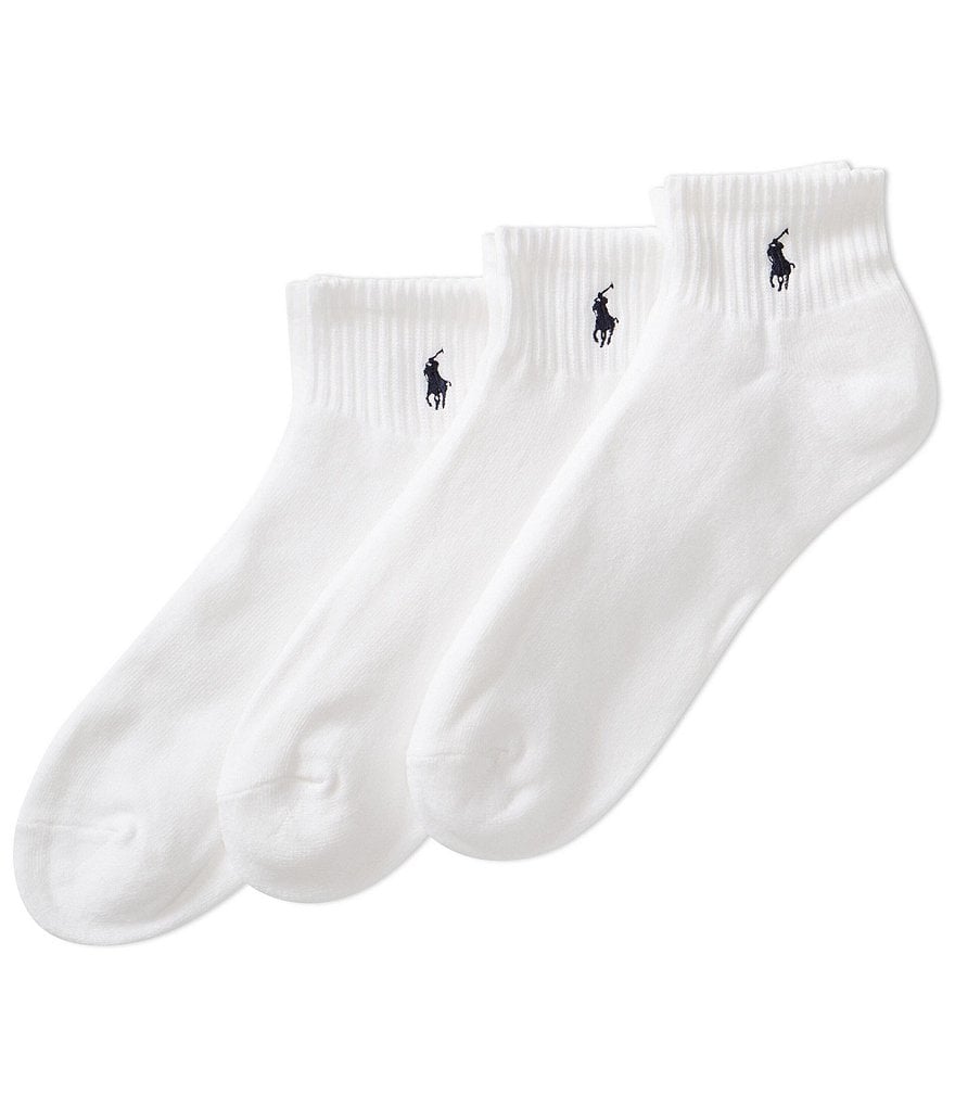 Men's Polo Ralph Lauren Quarter Top Athletic Socks (3-Pack) - White