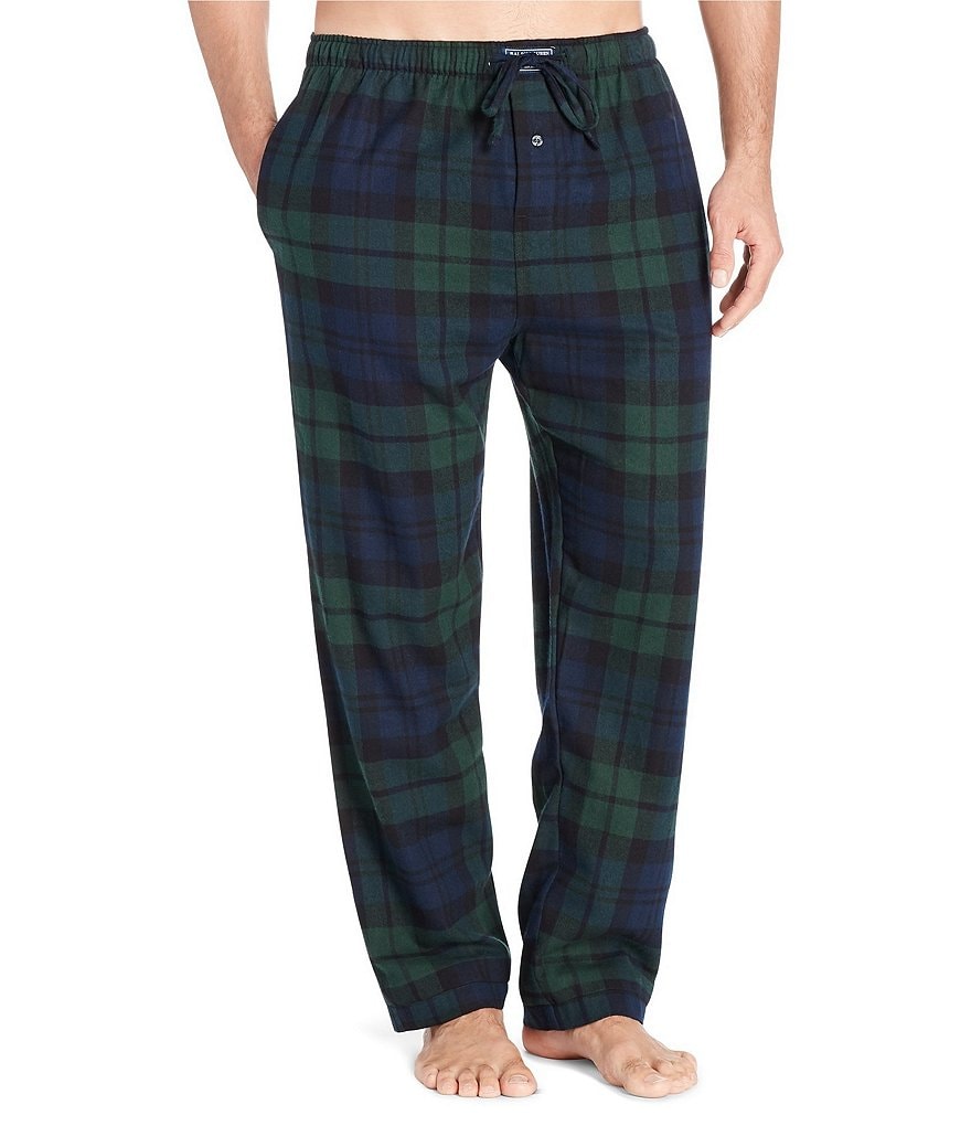 Men's Irish Flannel Lounge Pyjamas - Green Blackwatch Tartan