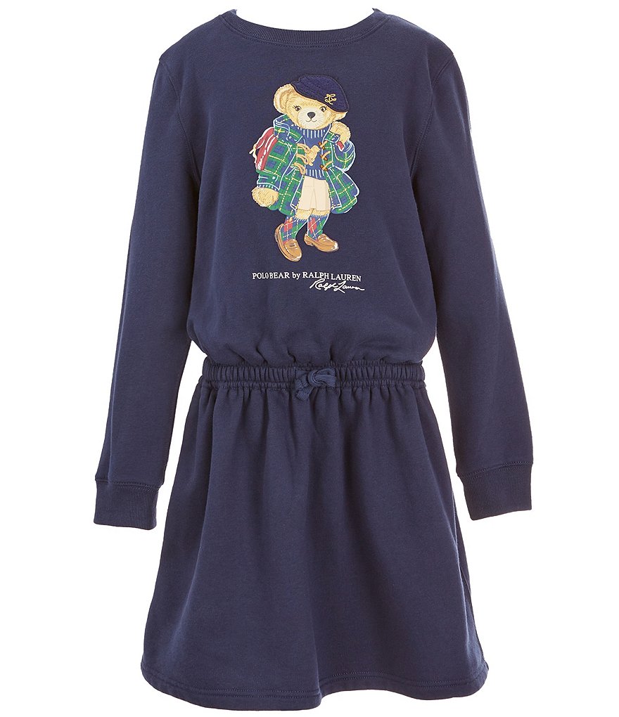 Polo Ralph Lauren Big Girls 7-16 Long Sleeve Polo Bear Fleece Fit-And-Flare  Dress