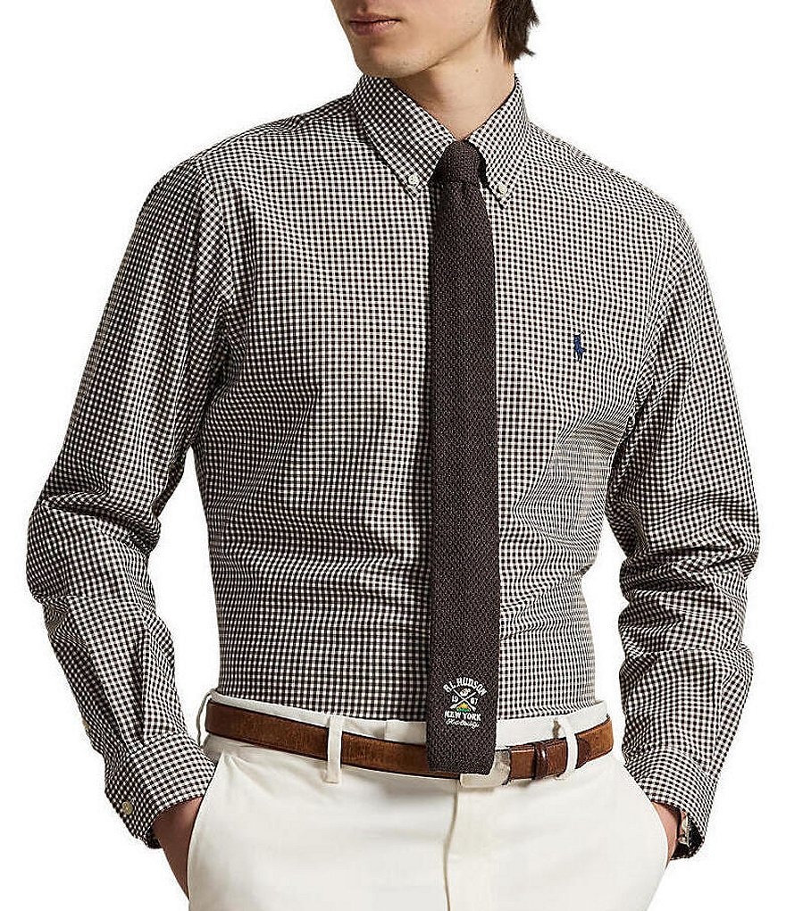 Classic Fit Gingham Stretch Poplin Long Sleeve Woven Shirt