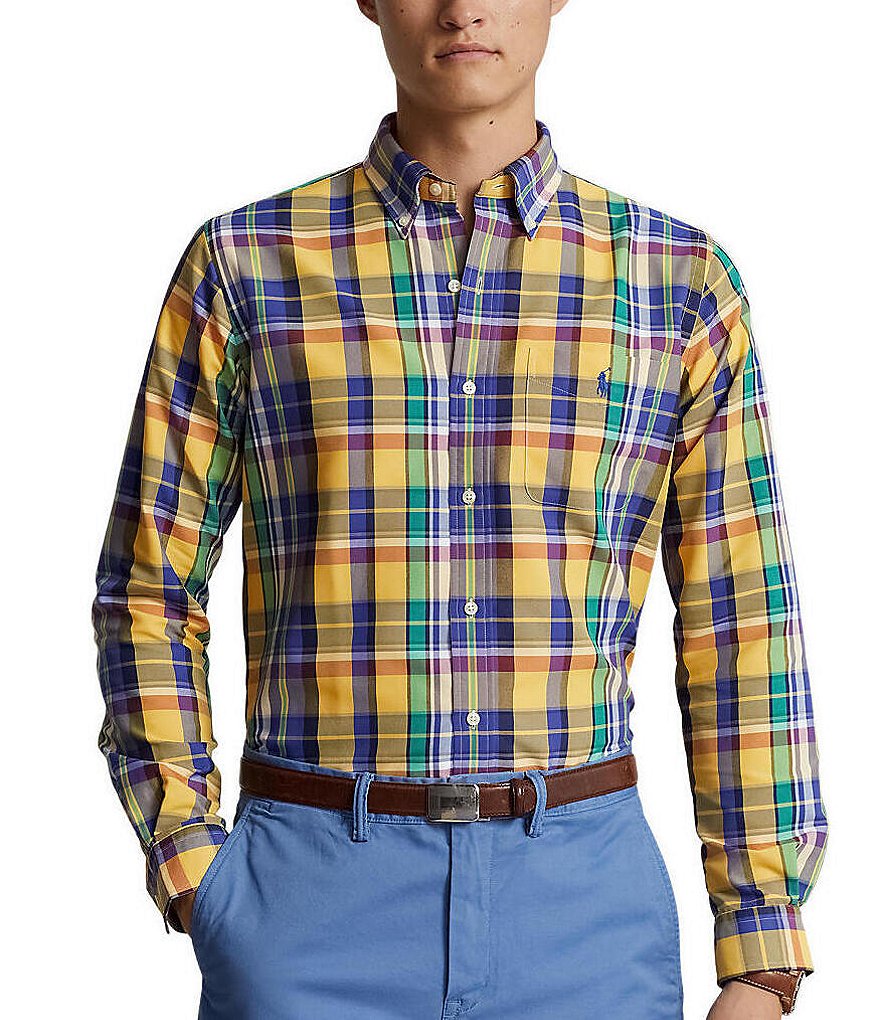 RALPH LAUREN Plaid Linen Shirt Size 2X Yellow/blue, Plus Size