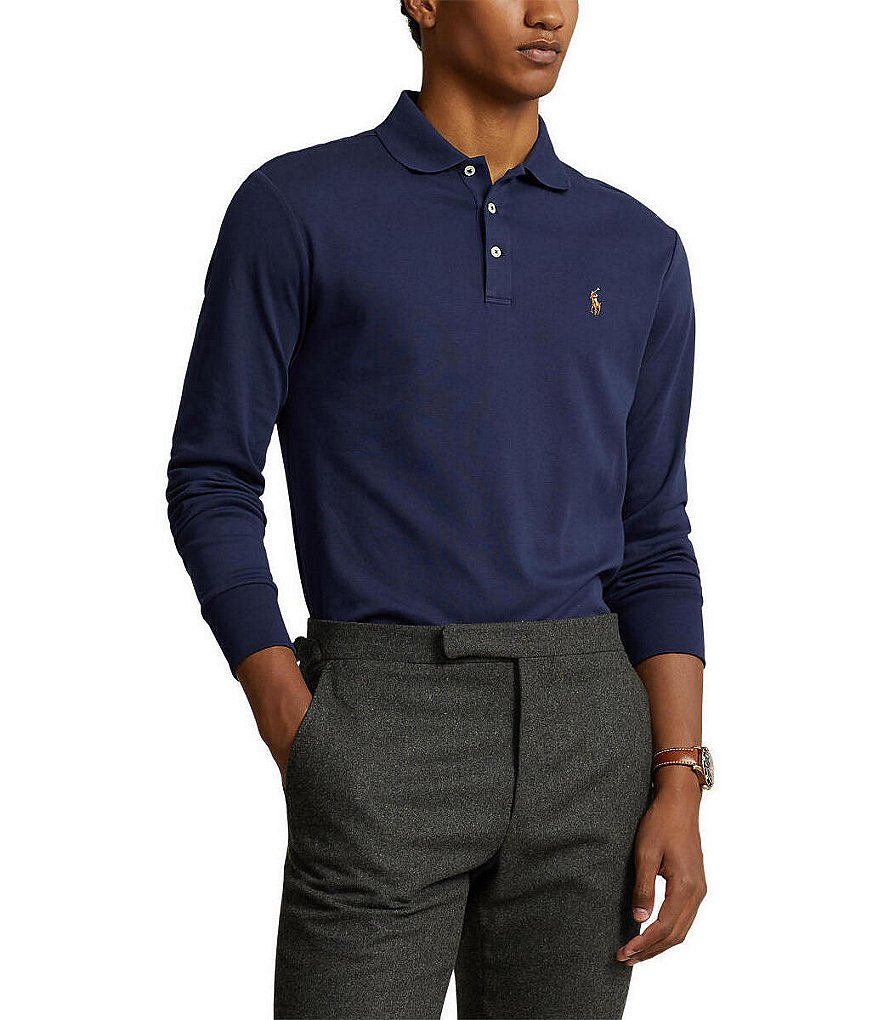 Polo Ralph Lauren Men's Classic Fit Long Sleeve Polo, Blue, X-Large, Cotton