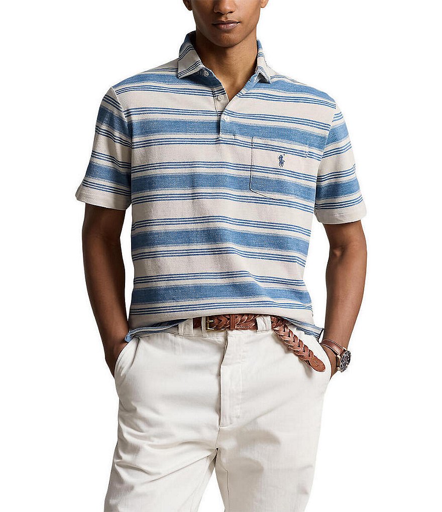 polo ralph lauren classic fit striped mesh short sleeve polo shirt