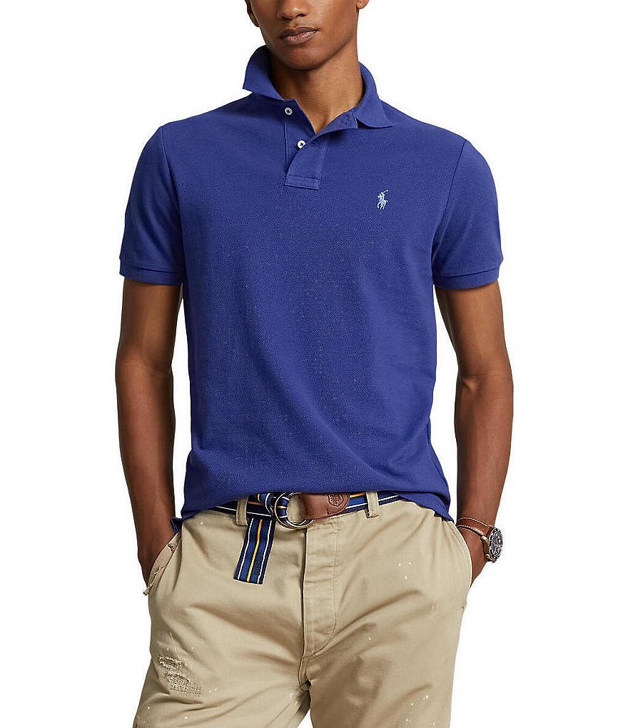 Polo Ralph Lauren Mens Coastal Beige Slim Fit Mesh Polo Shirt