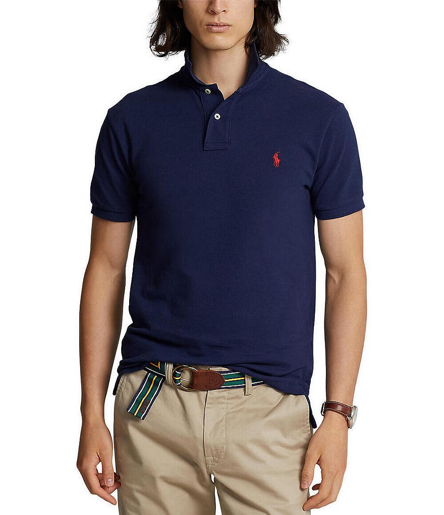 Polo Ralph Lauren Mens Custom Slim Fit Mesh Polo Shirt (Soft Grey, X-Large)