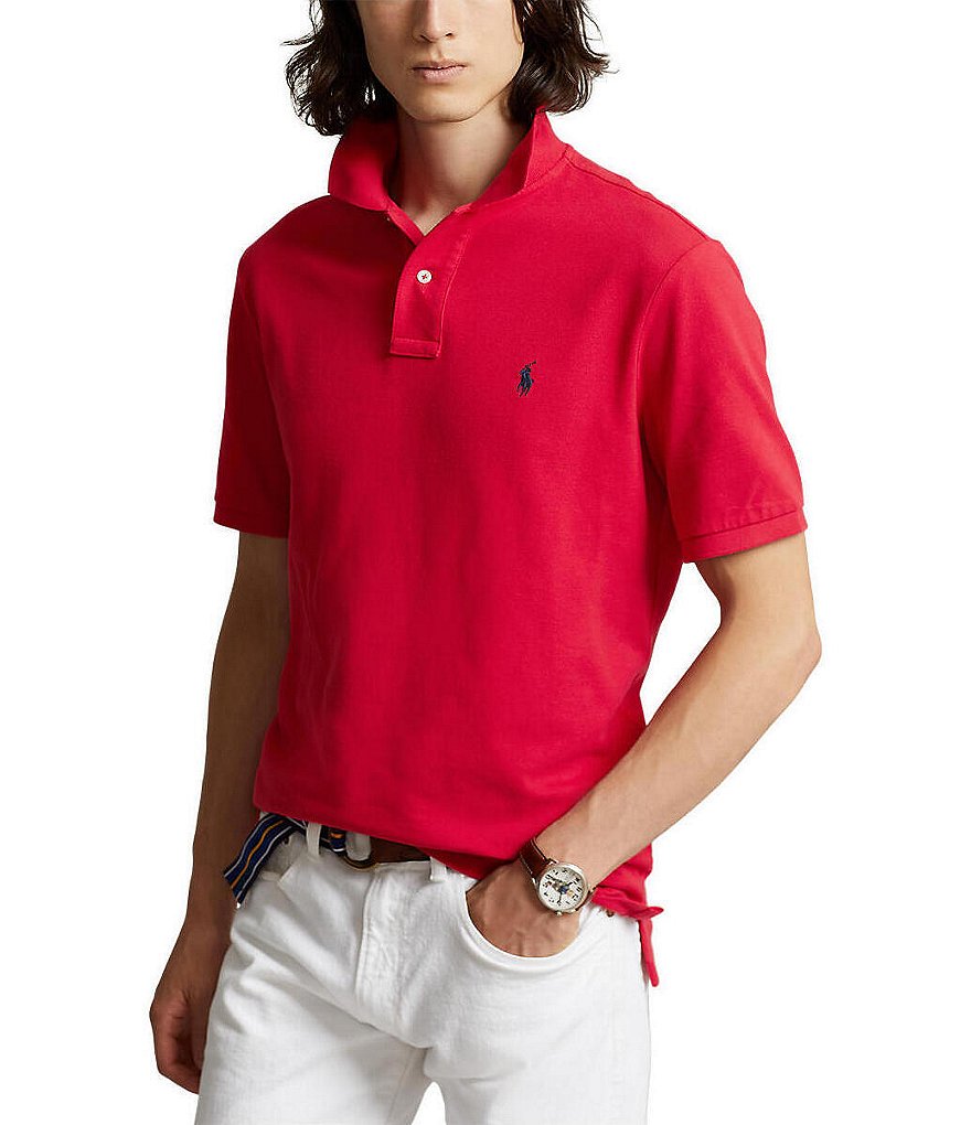 Ralph Lauren Custom Fit Short Sleeve Black Watch Mesh Polo Shirt in Red for  Men