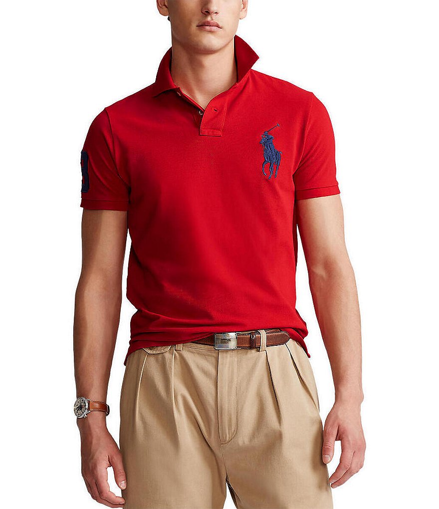 Polo Ralph Lauren Mens Big Pony Custom Slim Fit Mesh Polo Shirt