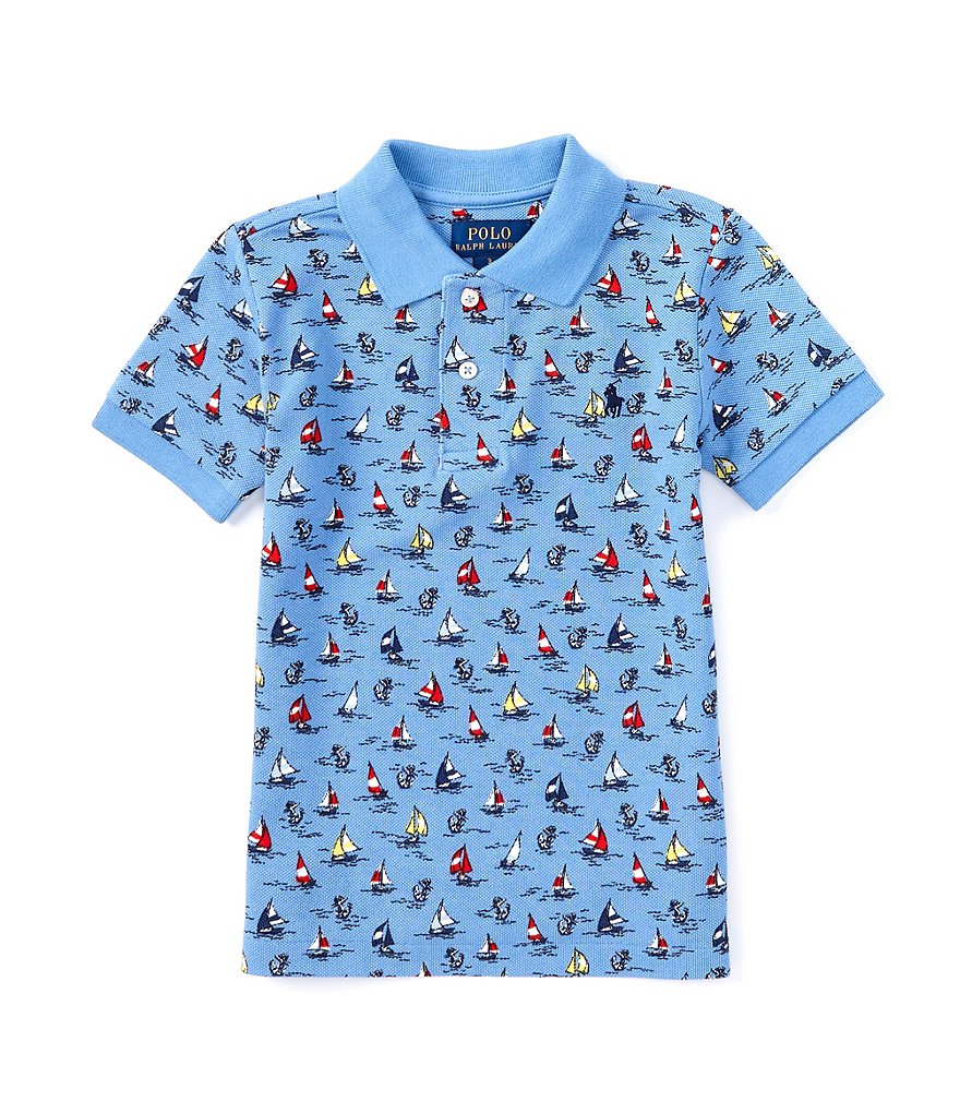 Boy Polo Shirt - Fly Fishing with Initial on Light Blue – Little