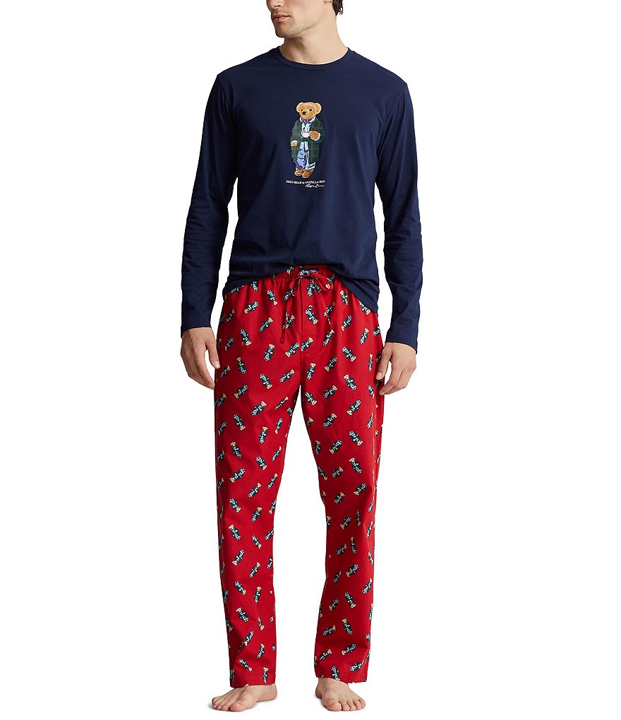 Vtg Polo Ralph Lauren Lounge Pants Teddy Bear Heart Pajamas PJ Valentine  Blue M