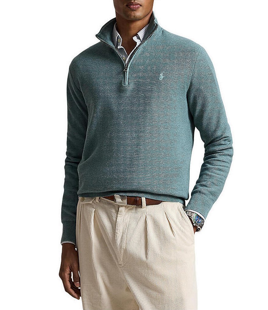 Polo Ralph Lauren Mesh Knit Cotton Quarter Zip Sweater | Dillard's