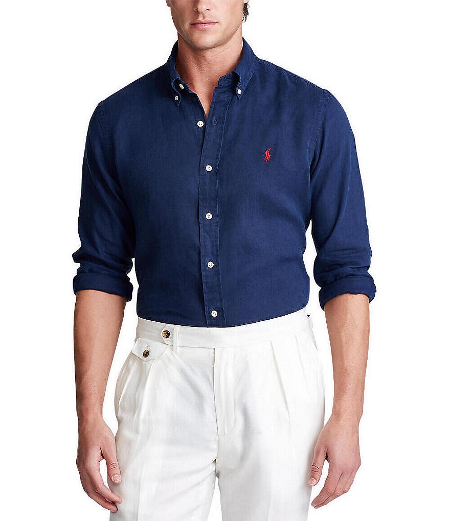 Afgang til Bage træ Polo Ralph Lauren Piece Dye Linen Long-Sleeve Woven Shirt | Dillard's