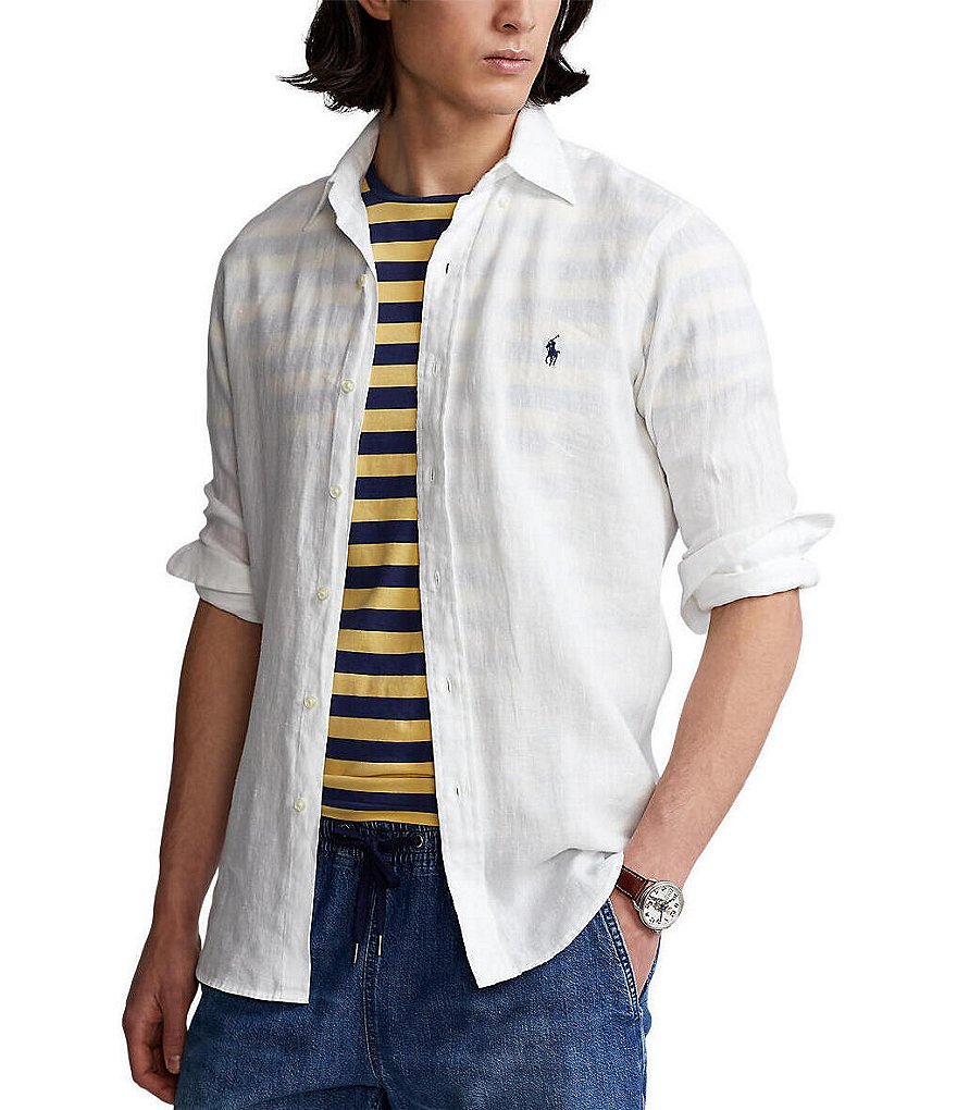 polo ralph lauren piece dye linen long sleeve shirt