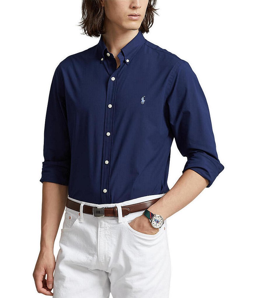 Polo Ralph Lauren Slim-Fit Solid Poplin Stretch Long-Sleeve Woven