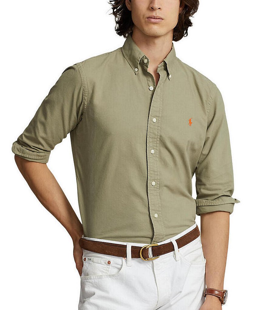 Polo Ralph Lauren Solid Garment-Dye Oxford Classic-Fit Long-Sleeve Woven  Shirt