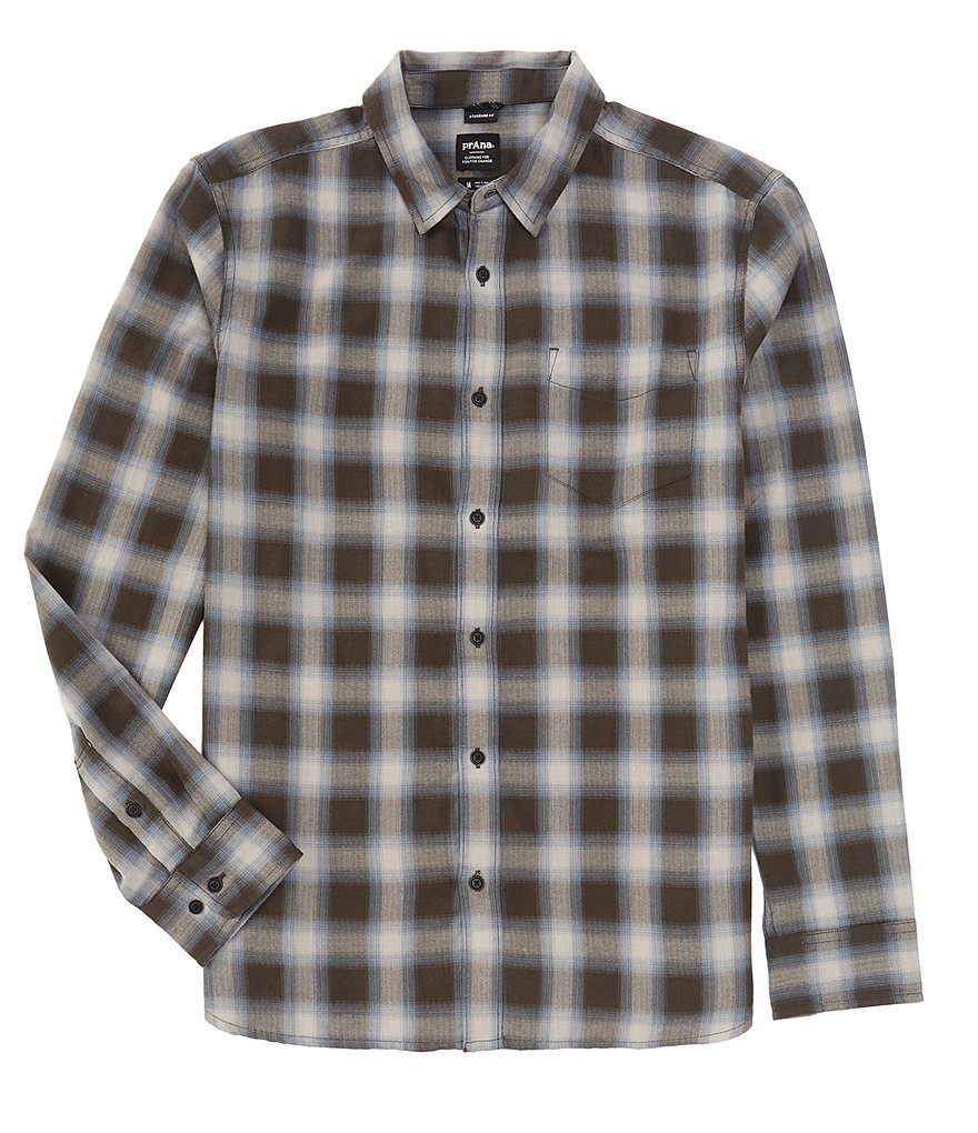 prAna Los Feliz Weathered Blue Flannel Long-Sleeve Organic Materials Woven  Shirt