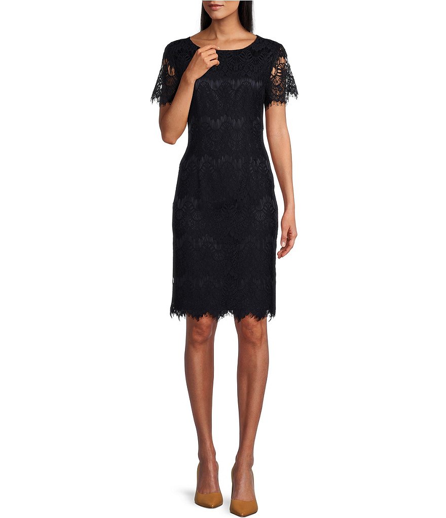 Preston & York Felicia Lace Short Sleeve Crew Neck Knee Length Sheath Dress