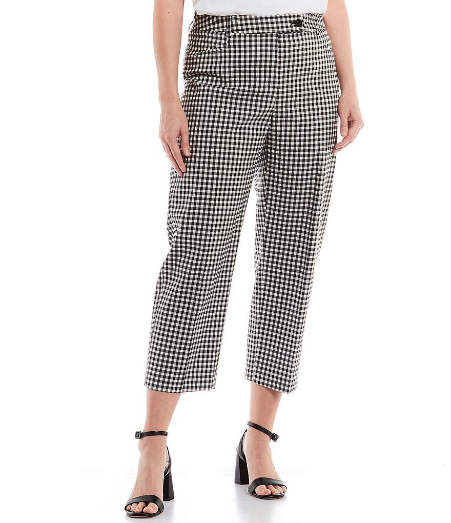 Preston & York Helena Check Print Flat Front Straight Leg Cropped Pants ...