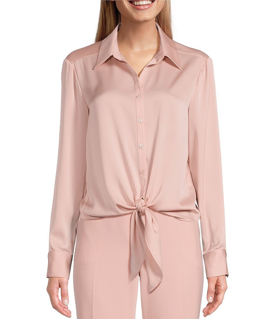 Preston & York Kinsley Tie Front Hem Button Front Collared Preston & York Kinsley Tie Front Hem Button Front Collared