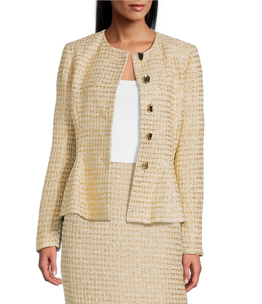 Preston & York Quinn Round Neckline Long Sleeve Tinsel Tweed
