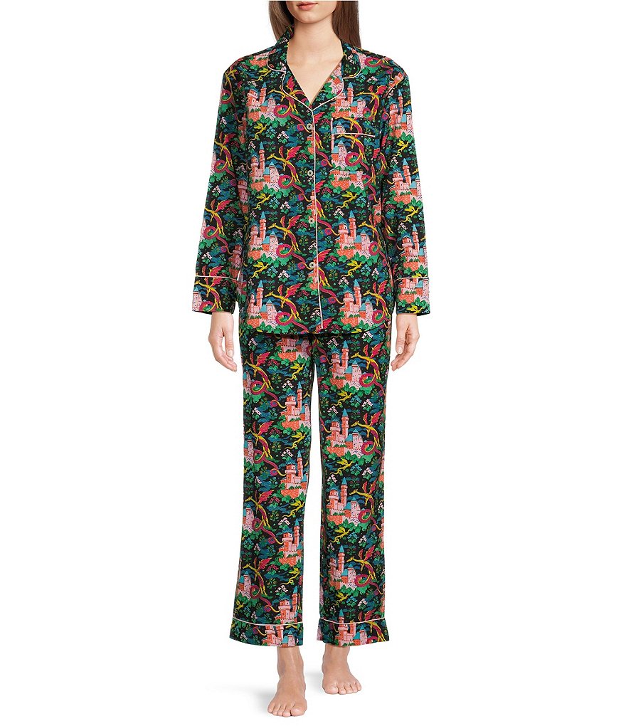 Women Fleece Pjyamas Set Pure Print Long Sleepwear Sleeve Pants