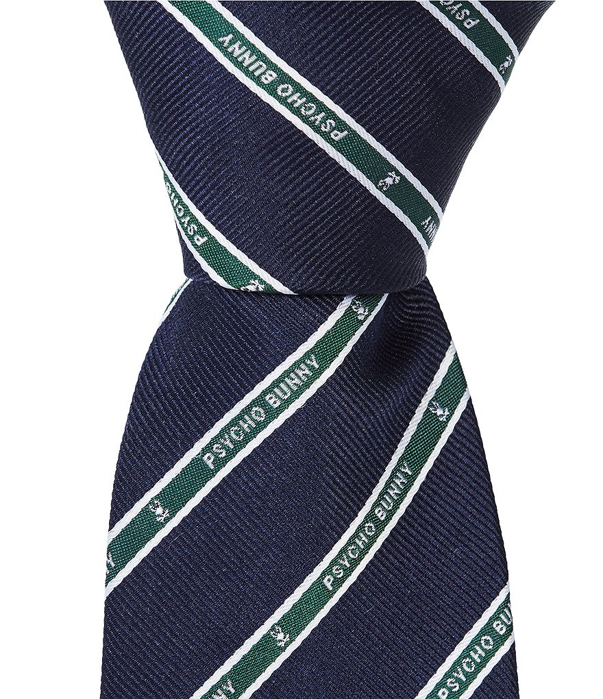 Psycho Bunny Allover Stripe Wordmark Silk Traditional Tie