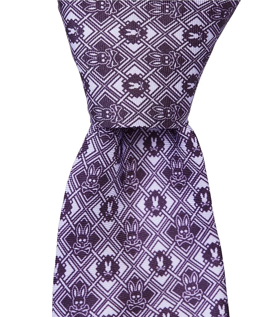 Psycho Bunny Bunny Diamond Framed Logo Printed Traditional Silk Tie