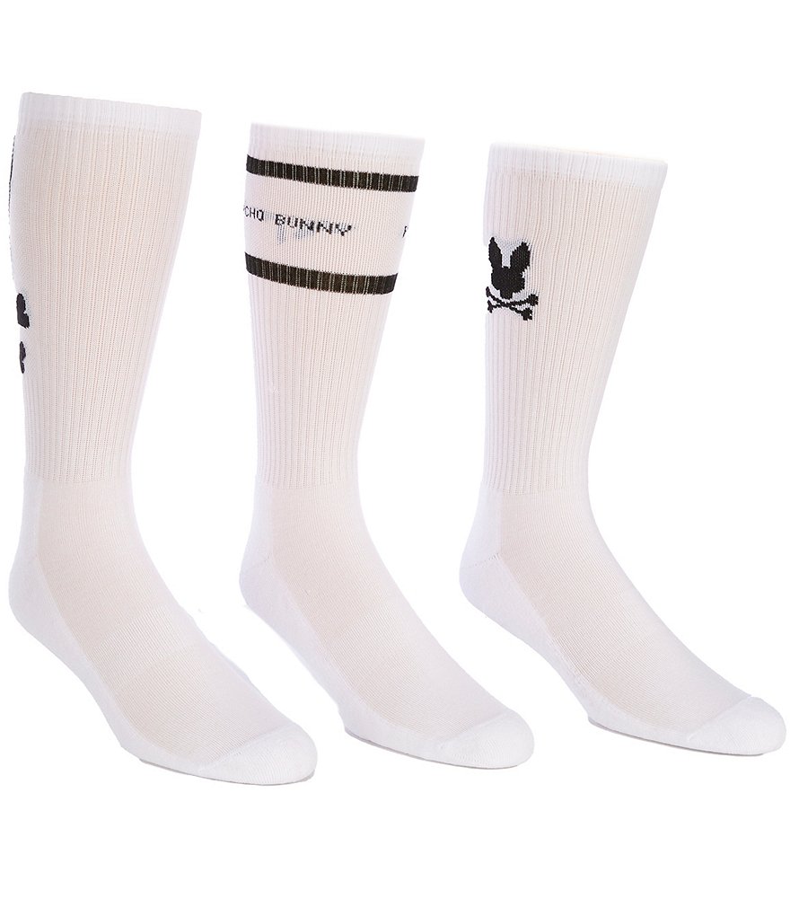 Psycho Bunny Intarsia-Knit Bunny-Pattern Sports Socks 3-Pack 