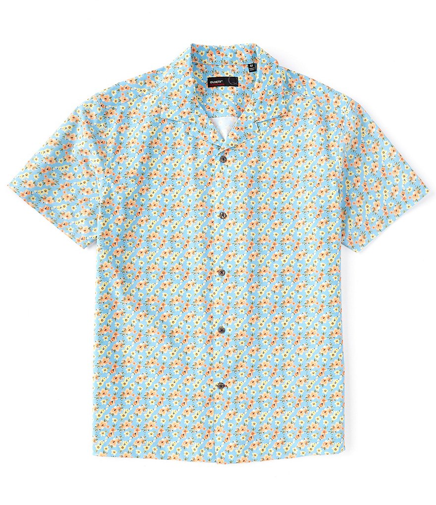 Quieti Floral Print Performance Stretch Short Sleeve Woven Camp Shirt ...