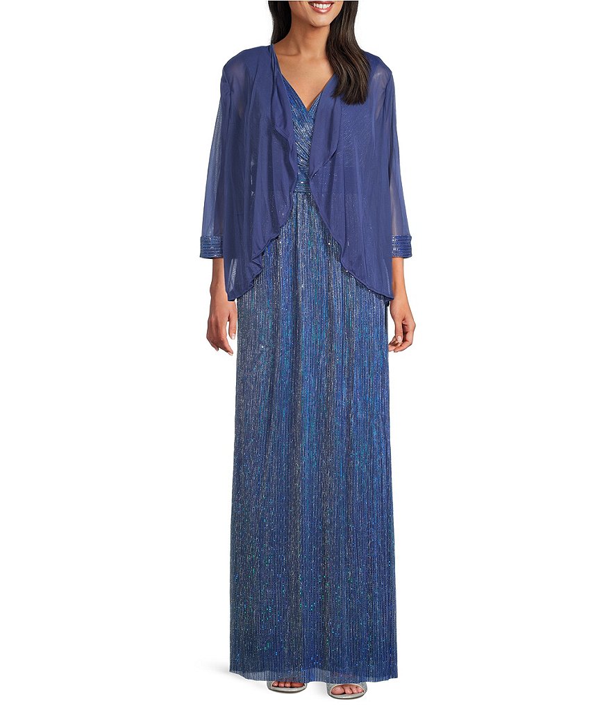 R&M Richards Women's Mock Crinkle Jersey Jacket & Dress Set - 1 Piece, Detachable Necklace - View #2