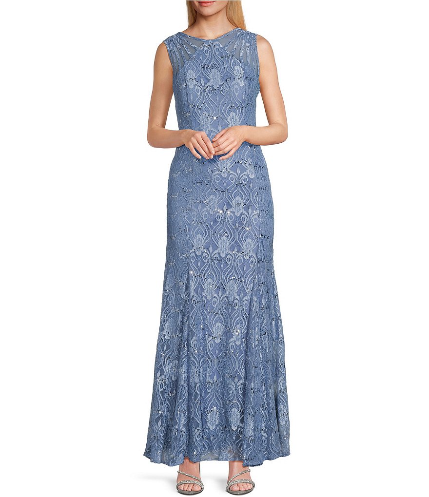 R&m Richards Lace Maxi Evening Dress in Blue