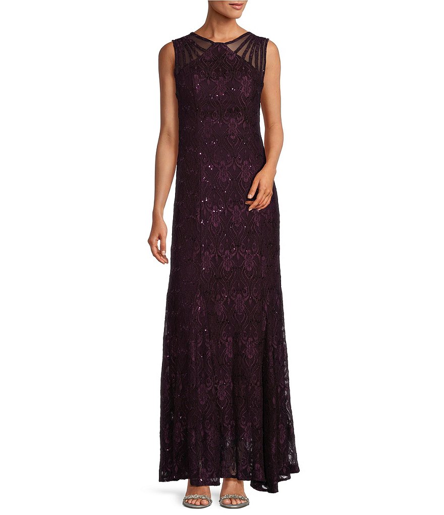 R & m richards best sale illusion shoulder lace gown