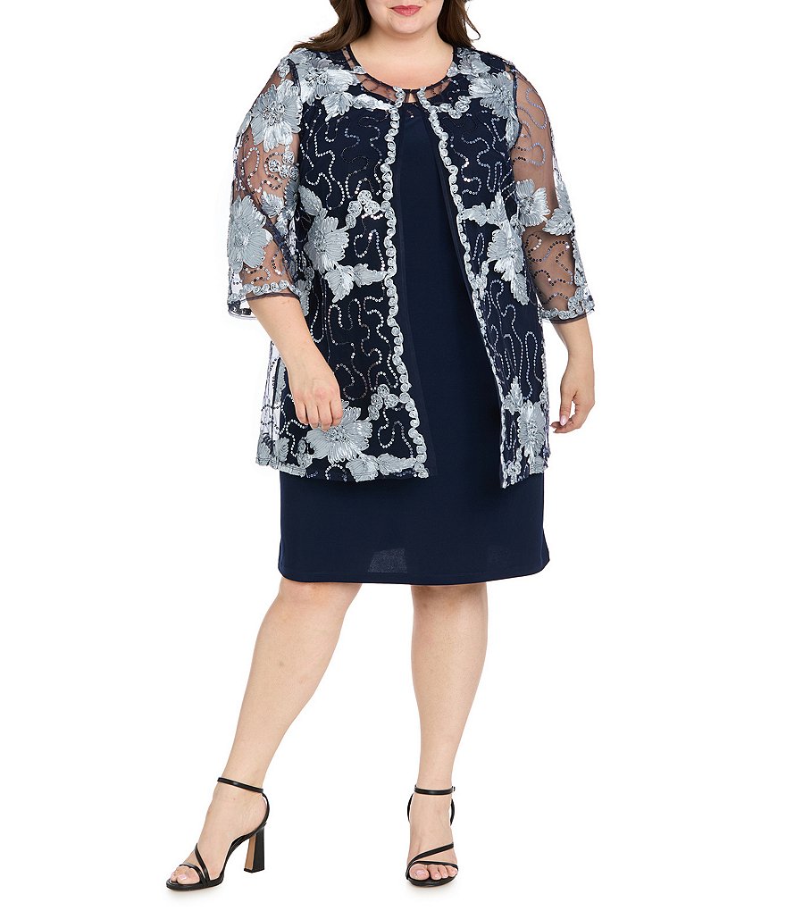 R & M Richards Plus Size Embroidered Soutache Sequin Jacket Dress